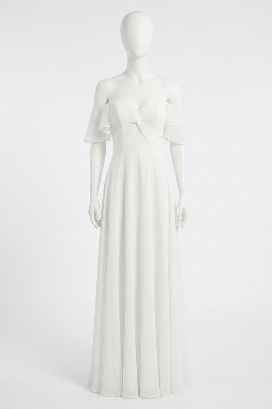 NEW MORILEE women's off shoulder chiffon bridal gown in ivory
